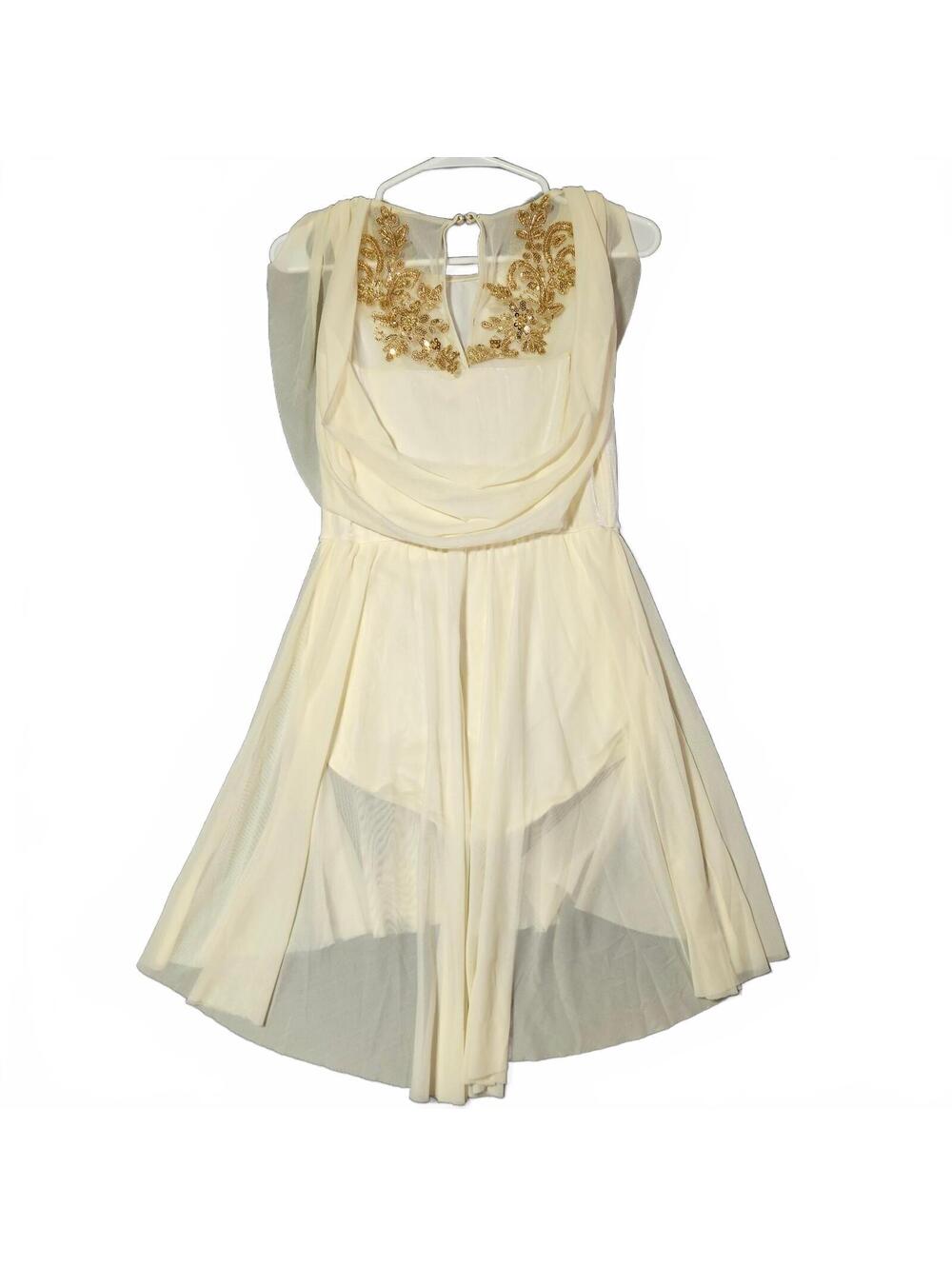 Weissman Medium Cream Dance Dress with Gold Embellishments Elegant Performance